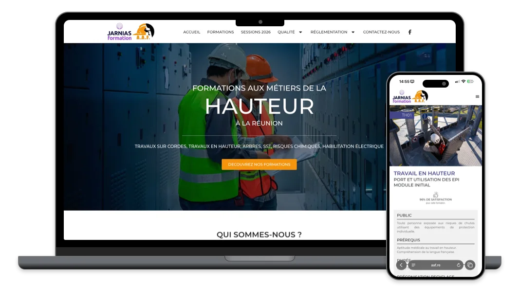 Site d'AAF Formation (refonte 2026) affiché sur ordinateur et mobile
